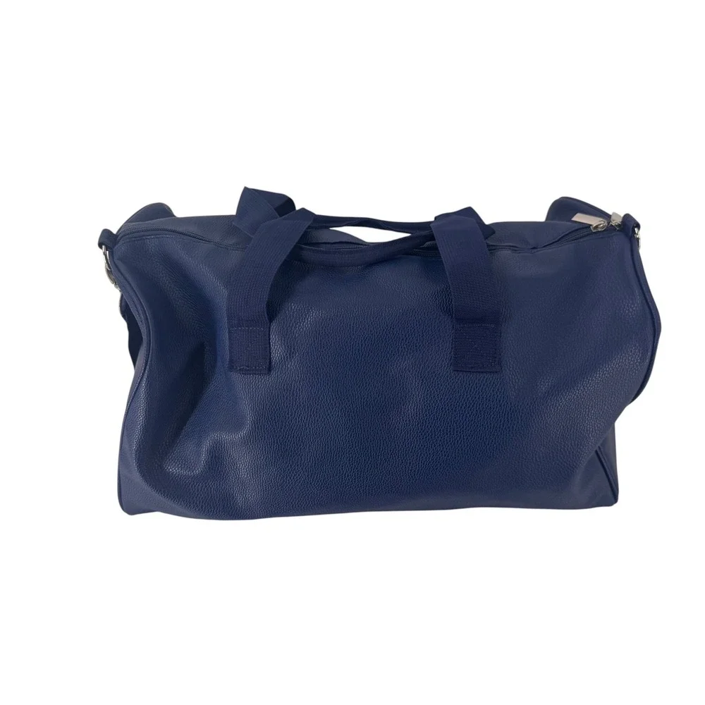 Mercedes Benz Parfums Navy Blue Pebbled Faux Leather Duffle Travel Bag Stripe